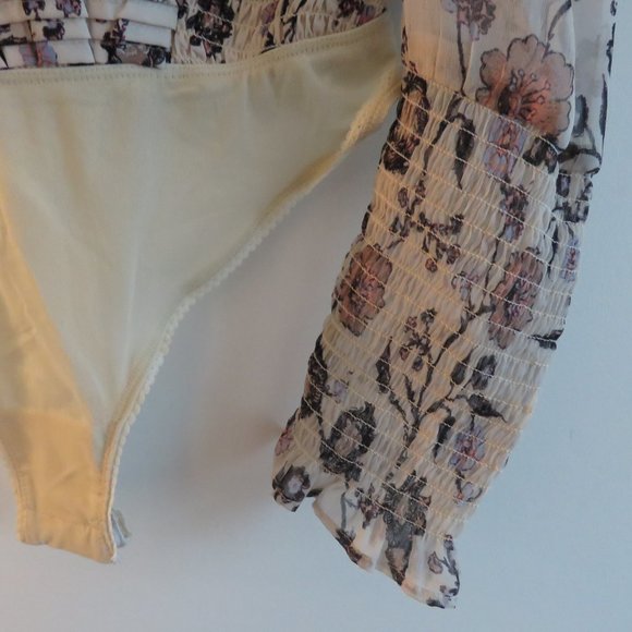 FREE PEOPLE Brunch Date Sheer Bodysuit in Floral Ivory Combo - Size S NWT - Picture 9 of 16